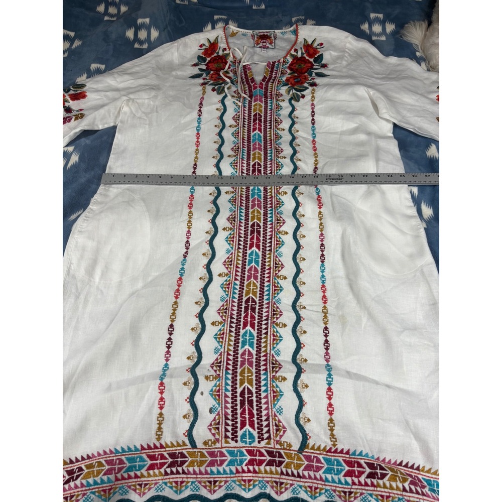 Johnny Was White Embroidered Linen Tunic Dress XXL Long Sleeve Boho Pockets - Picture 7 of 14